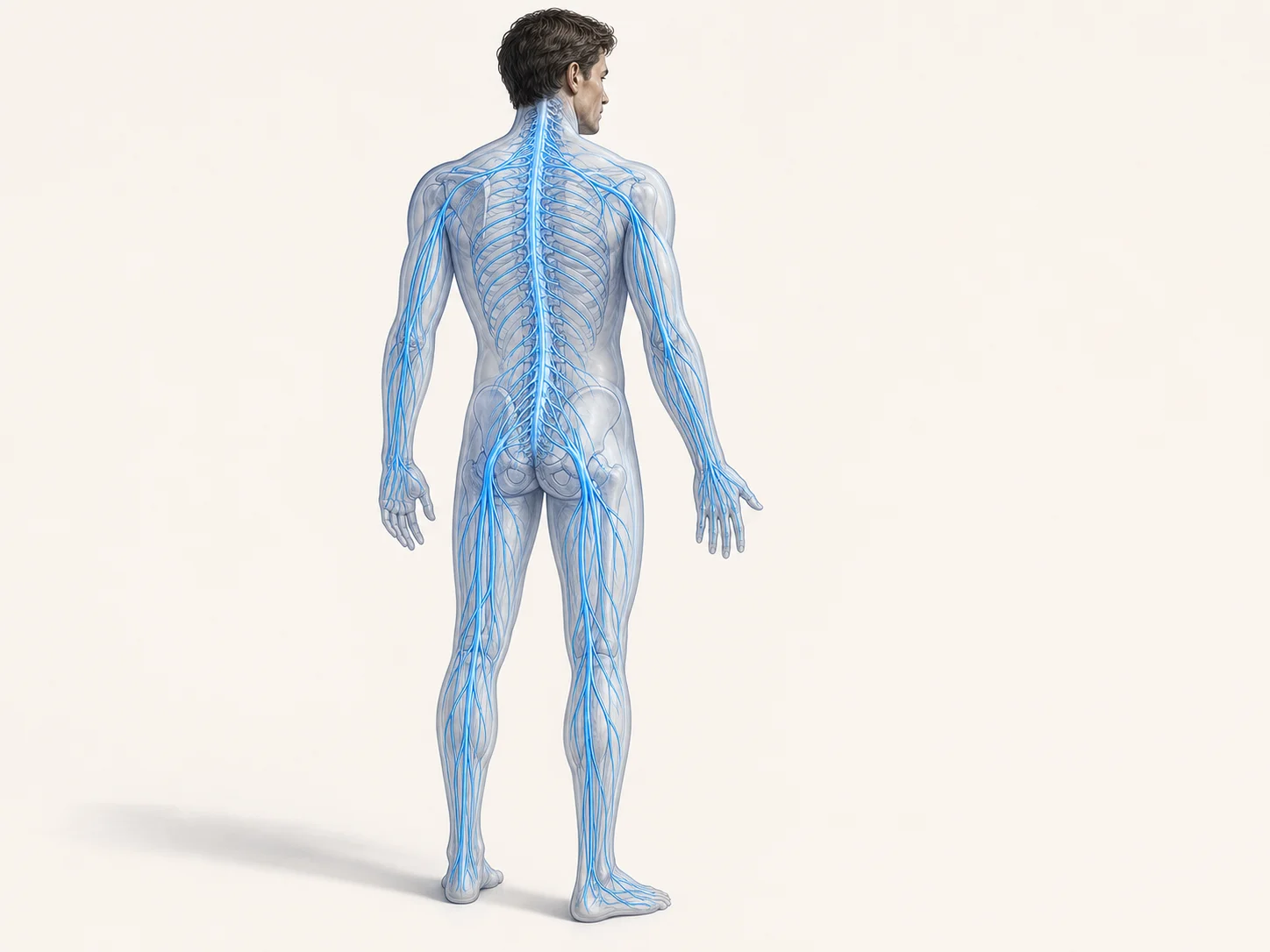 Illustration of nervous-system pathways branching from the spine