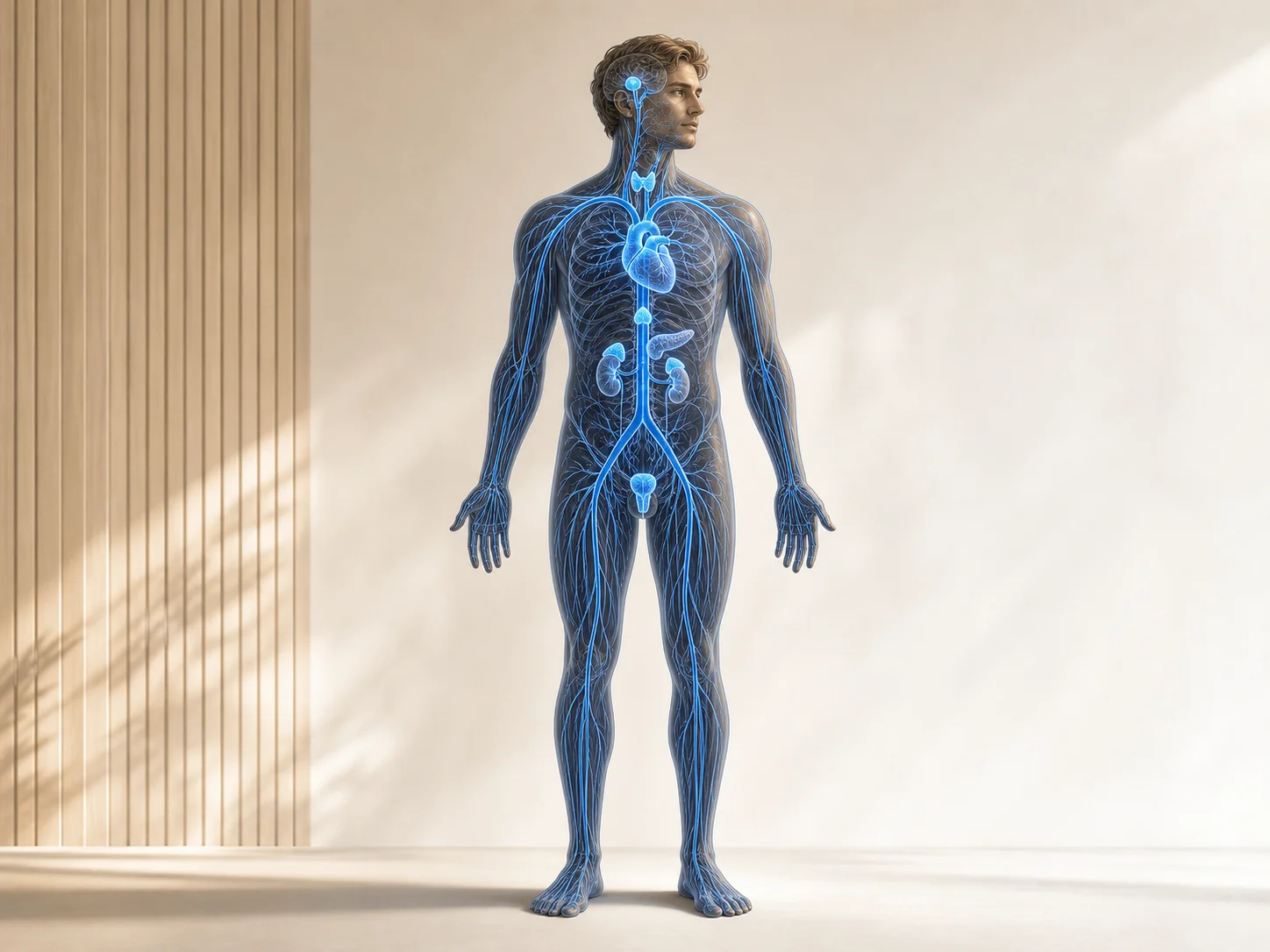 Illustration of the endocrine and circulatory systems supporting sexual health