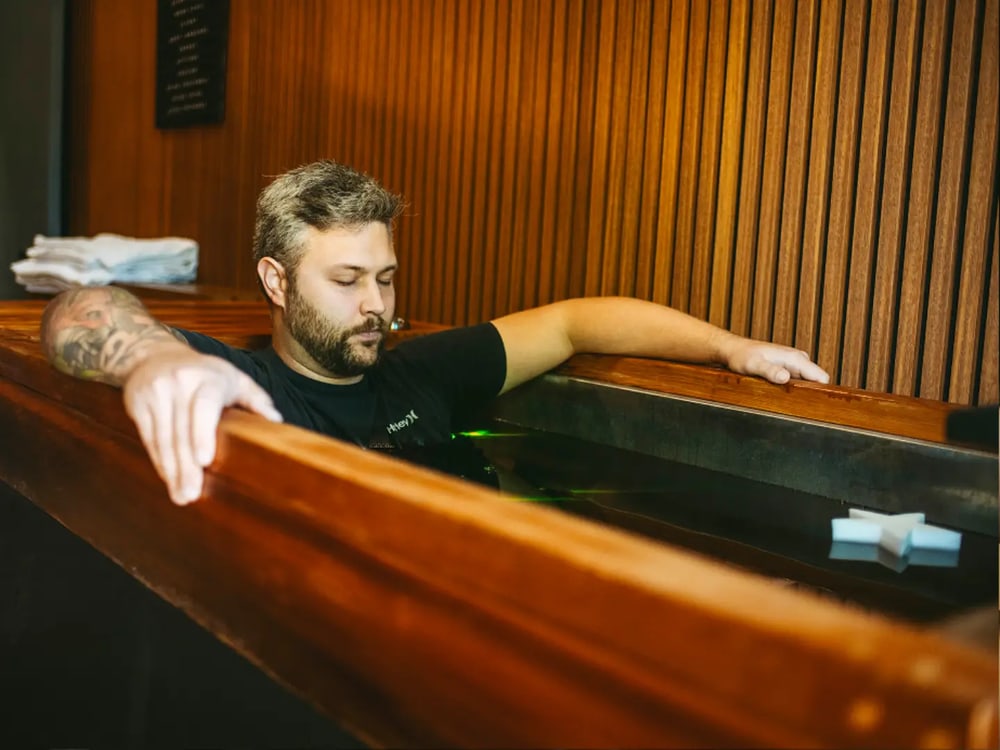 Cold plunge tub room inside the InnerWorks Recovery & Performance Lab